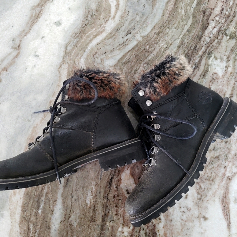 Harley short fur combat motorcycle boots
